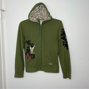 Disney Tinkerbell Skull Green Full Zip Hooded Sweatshirt in size M